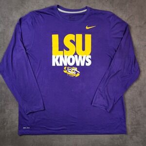 LSU Knows Nike Dri Fit Shirt‎ Mens XXL Purple Long Sleeve Graphic Tee
